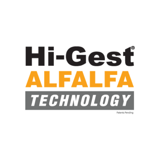 Logo featuring the words "Hi-Gest," "Alfalfa," and "Technology" in bold, with "Patents Pending" text at the bottom right corner against a white background.