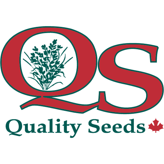 Logo with a red "QS" encompassing green plants, text "Quality Seeds" below, and a small red maple leaf to the right.