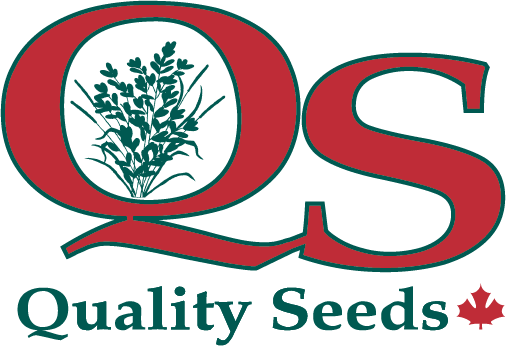 The image displays the Quality Seeds logo with the letters "QS" and a graphic of plant seedlings. A red maple leaf adorns the bottom right.